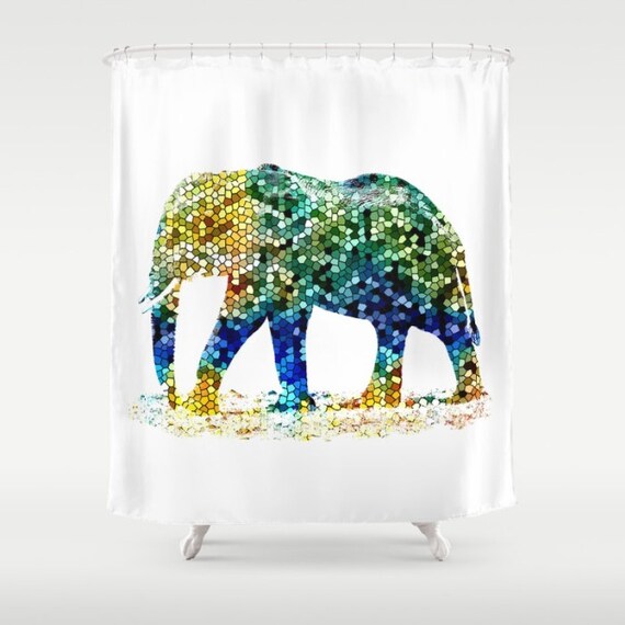 Shower Curtains Art Curtain Bathroom Bath Design 36 37 Blue Green Yellow Pink Mosaic Elephant Home Decor L Dumas