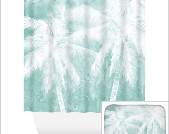 Shower Curtains, Turquoise Shower Curtain, Bath Bathroom Design 54 Palm Tree green white Tropical Beach L.Dumas