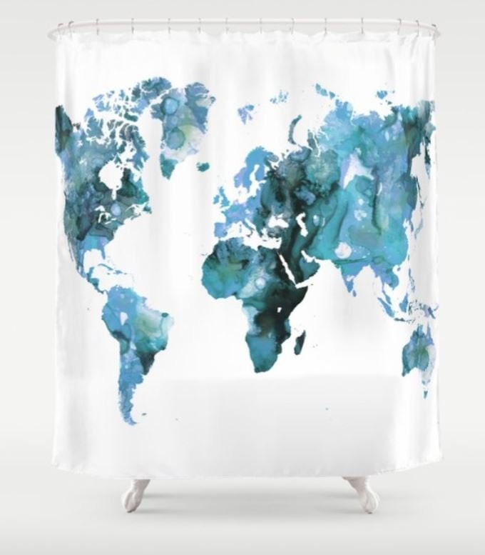 World Map Shower Curtain, Bathroom, Bath, Design 121 World Map