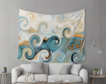 Wall Tapestry, Wall Hanging, Abstract Tapestry, Abstract 74 Waves Teal Green Orange Home Decor art L.Dumas