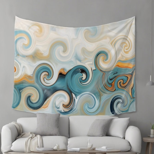 Wall Tapestry, Wall Hanging, Abstract Tapestry, Abstract 74 Waves Teal Green Orange Home Decor art L.Dumas