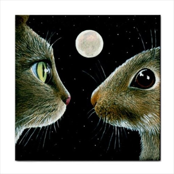 Cat 508 Mouse Funny Large Ceramic Tile 6x6 Made USA art LDumas
