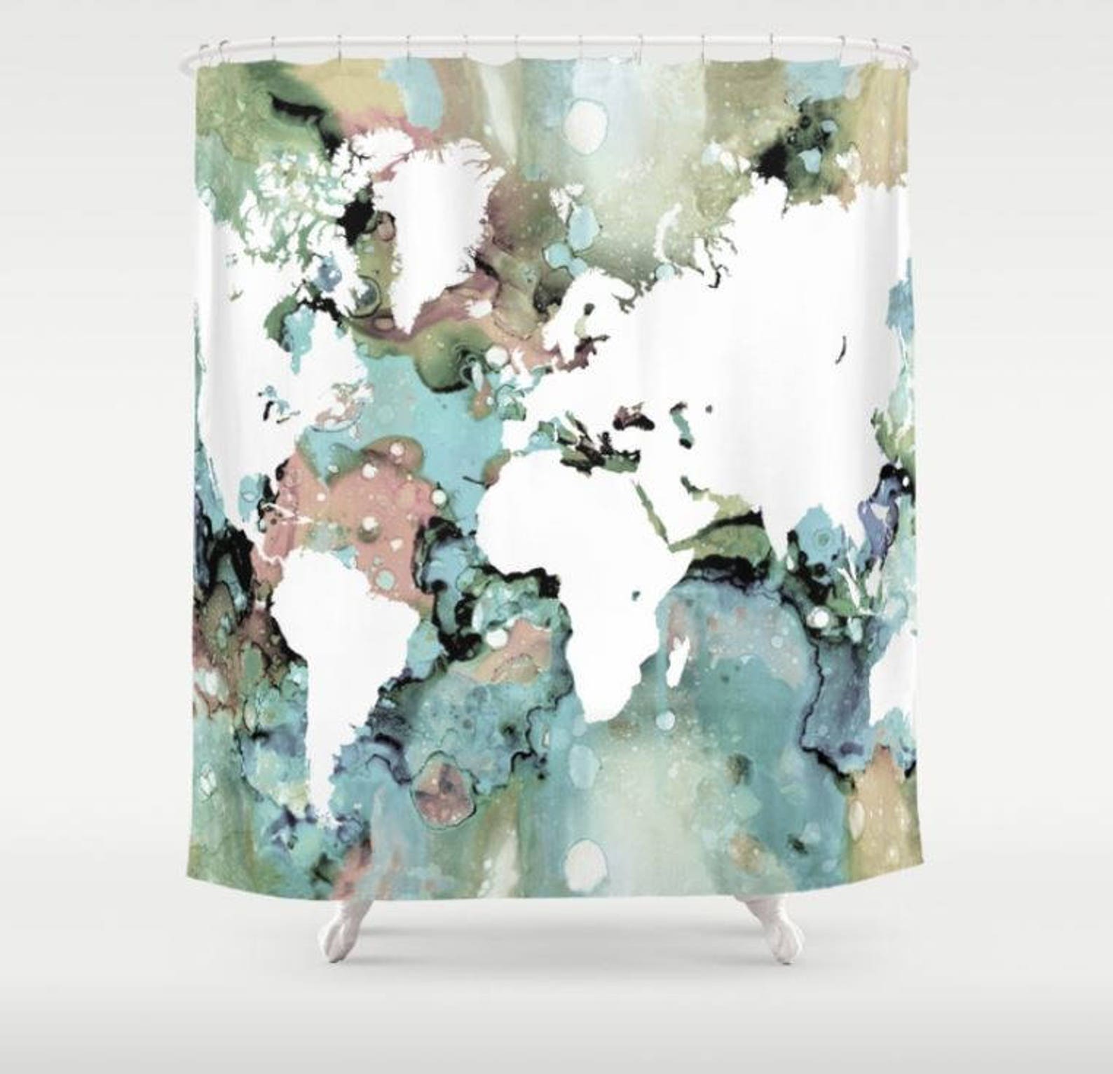 Shower Curtains World Map Shower Curtain Bath Mat Bathroom Etsy
