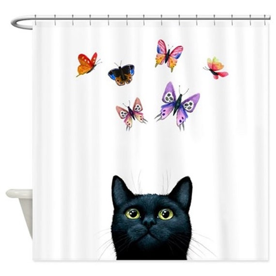 Shower Curtains Black Cat Shower Curtain Bathroom Black Cat | Etsy