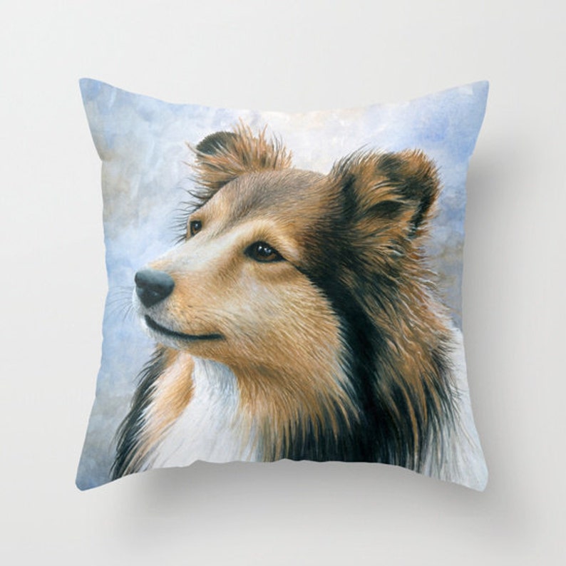 Sheltie Throw Pillow, Dog Cushion cover, Throw pillow case, Dog 122 Collie from art painting L.Dumas image 1