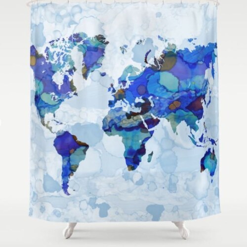 Shower Curtains World Map Shower Curtain Bath Mat Gray Etsy