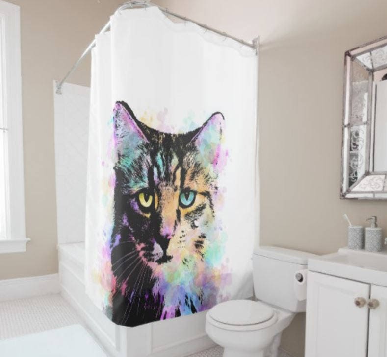 Shower Curtains Cat Shower Curtain Bathroom Cat 618 Grey Etsy