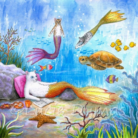 Shower Curtains Art Shower Curtain Bathroom Cat Mermaid 31 Sea Turtle Ocean  Blue Seascape Art Painting L.dumas 