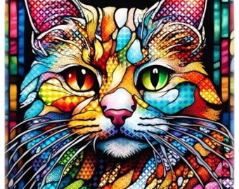 Mosaic Style Cat Ceramic Tile, Mixed Media Art, Cat 708