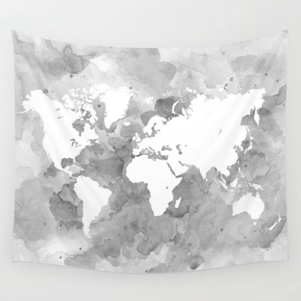 World Map Wall Tapestry Gray Wall Hanging Grayscale Tapestry Etsy