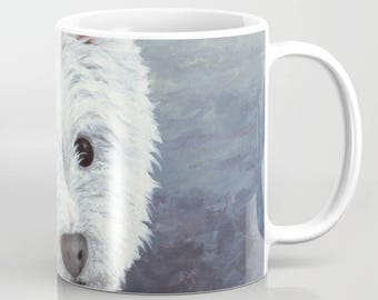 Coffee Mug Cup Art Mugs Dog 137 White Westie pet animal blue 11oz or 15oz art painting by L.Dumas