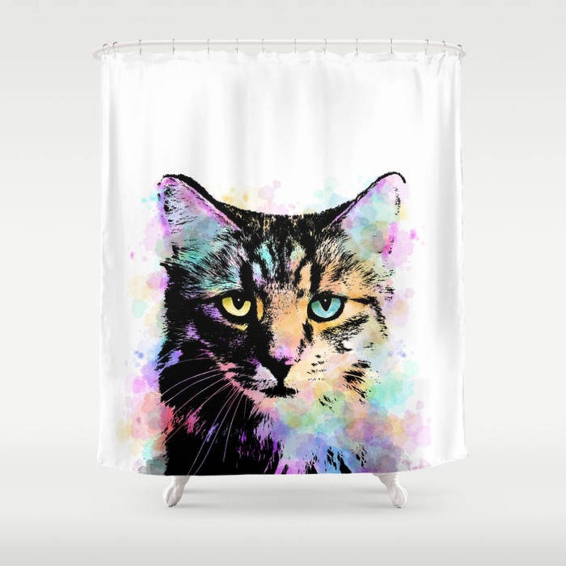 Shower Curtains Cat Shower Curtain Bathroom Cat 618 Grey | Etsy