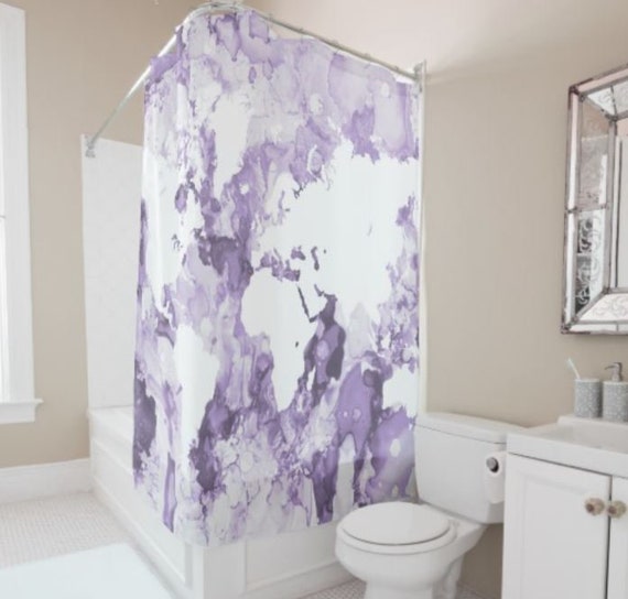 Shower Curtains World Map Shower Curtain Purple Shower Etsy