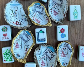 Mahjong-design decoratieve oesterschaal voor sieraden, ringen en display