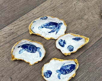Prato decorativo para ostras com conchas e tartarugas marinhas para joias, armazenamento de anéis e exibição