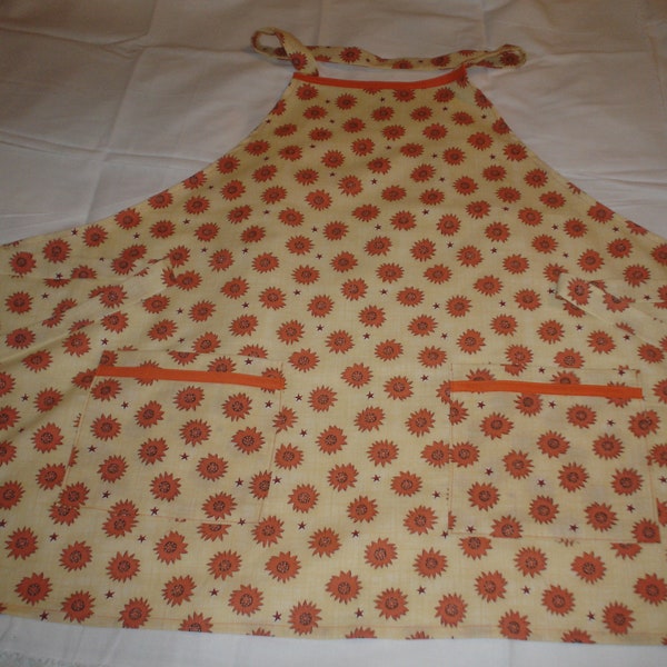 Adult Apron light yellow background with orange flowers and trim    Item  49