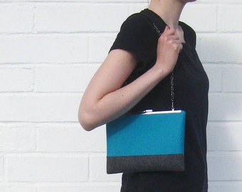 Felt Handbag Purse Bag in Yellow, Red, Teal with Gray Accent - Gift for Her - Modern Minimal - Ready to Ship - Includes Chain Strap
