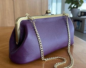Large Purple Leather Clutch — Lavender Lined with interior zipper, Heirloom‑Ready