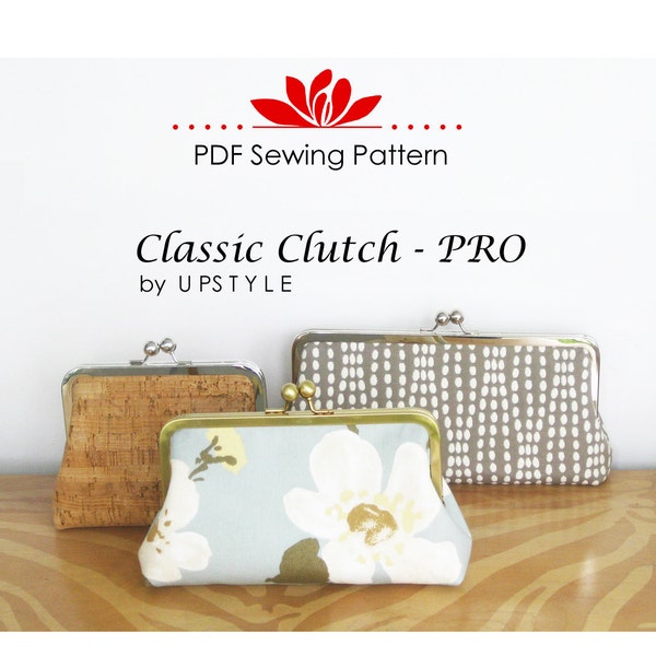 PDF Sewing Pattern Classic Clutch - PRO Multi-size Pattern and Tutorial for use with Small, Medium, and Large Purse Frames by UPSTYLE