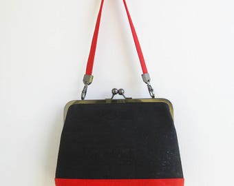 Black Red Cork Handbag Satchel Purse Shoulder Bag - Vegan Leather Ecofriendly Colorblock Minimal - Black Hardware - Ready to Ship by UPSTYLE