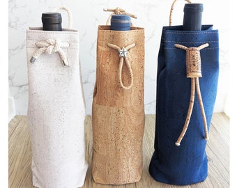 Cork Leather Fabric Wine Tote Gift Bag Carrier Bottle Bag - Eco Friendly Sustainable Gift - Ready to Ship