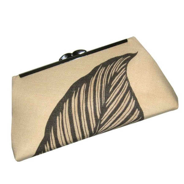 MODERN LINEN CLUTCH - Large Leaf Wrap - PURE SILK LINING - READY TO SHIP