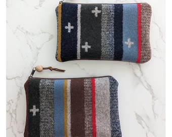 Pendleton Wool and Leather Zipper Pouch Clutch Bag Small Wallet Make-up - Made in the USA by UPSTYLE