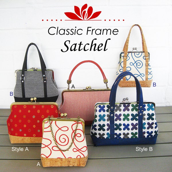 Patron de couture PDF Classic Frame Satchel - Modèle multi-tailles et tutoriel à utiliser avec les cadres de sac à main classiques par UPSTYLE