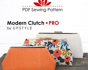 PDF Sewing Pattern Modern Clutch - PRO Multi-size Pattern and Tutorial for use with Small, Medium, and Large Purse Frames by UPSTYLE