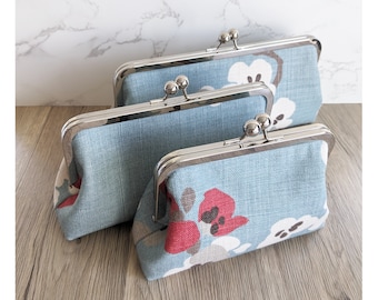 Something Blue Linen Clutch - Modern Floral Red Ivory Neutral - Three Sizes - Ready to Ship from USA