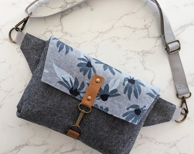 Grey Linen Cotton Belt Bag Crossbody Waist Pack With Etsy