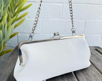 Large White Leather Bridal Clutch — “Something Blue” Lined, Heirloom‑Ready