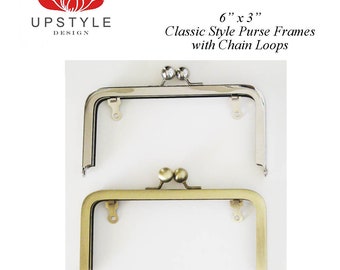 6" x 3" Classic Style Metal Purse Frames - One clasp Nickel or Antique Brass with or without chain loops - Ships from USA