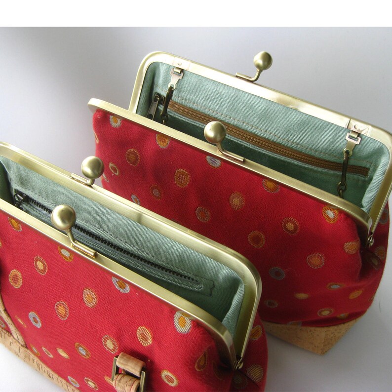 Red Dot Fabric and Cork Handbag Satchel Purse Shoulder Bag Etsy