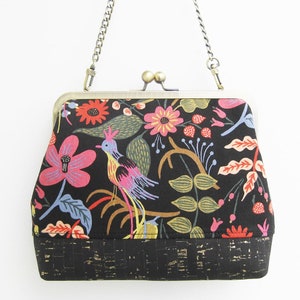 Black Floral and Cork Handbag Satchel Purse Shoulder Bag - Vegan Leather and Rifle Paper Co Fabric - Ready to Ship by UPSTYLE