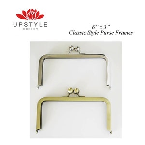 6" x 3" Classic Style Metal Purse Frames - One clasp Nickel Antique Gold Brass Bronze with or without chain loops - Free video tutorial