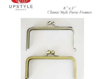 6" x 3" Classic Style Metal Purse Frames - One clasp Nickel Antique Gold Brass Bronze with or without chain loops - Free video tutorial