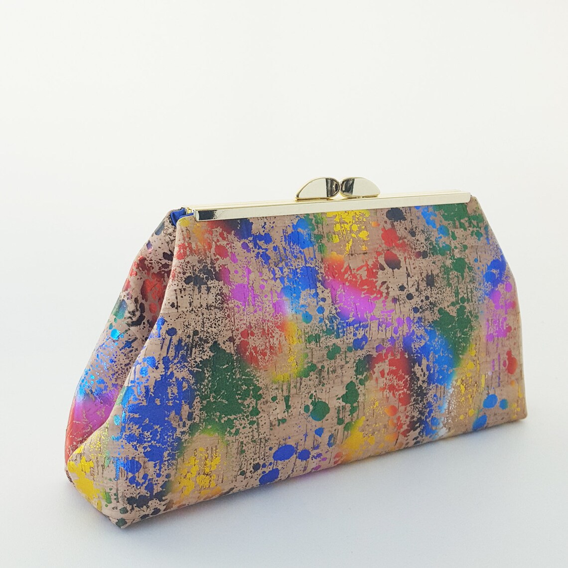 Cork Clutch Bag With Rainbow Splatter Design Including Purse Etsy
