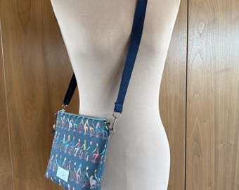 Tandem Bicycle Print Purse with Adjustable Strap: Colorful Blue Fun