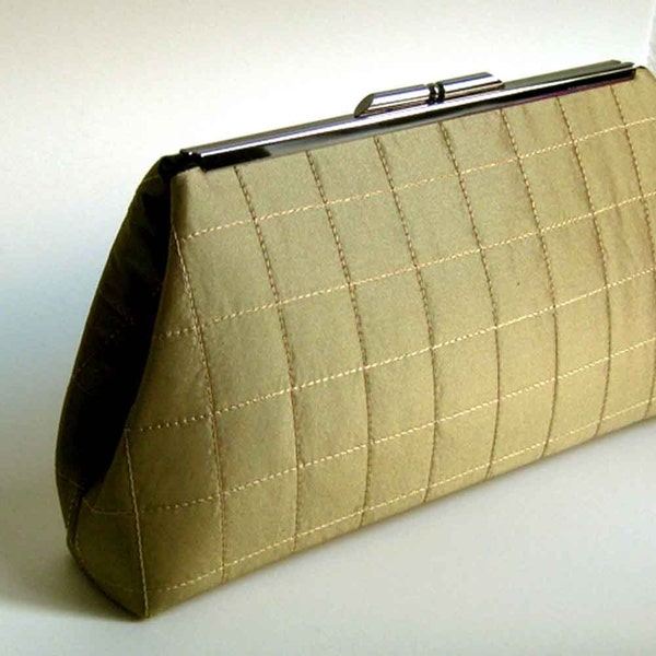 CLEARANCE - Quilted Silk Clutch Antique Gold with Black Silk Lining - Ready to Ship