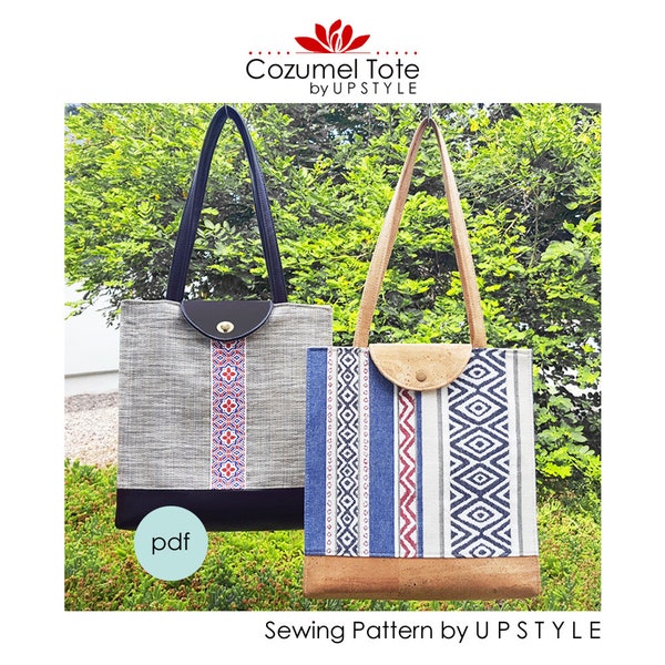 PDF Sewing Pattern - Cozumel Tote by UPSTYLE - Expandable foldable travel totebag diy bags