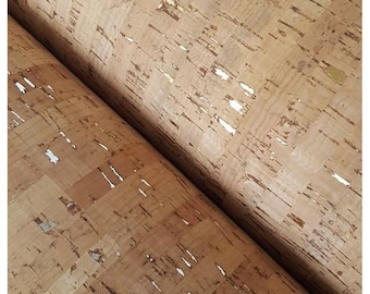 Cork Fabric Natural with Silver Flecks - Vegan Leather Eco-friendly Textile - Ships from USA