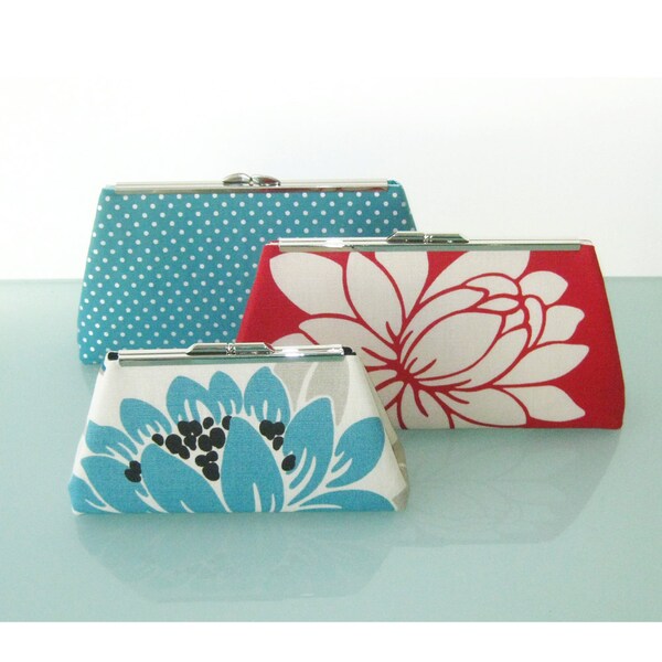 Modern Clutches - Ready to Ship - Red Turquoise Floral Variety - Gift for her bridesmaid wedding flower girl - Made in the USA by UPSTYLE