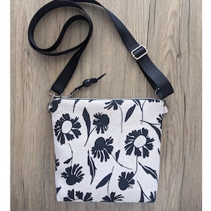 Floral Print Canvas Crossbody Bag with Adjustable Strap