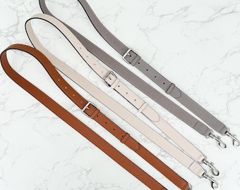Adjustable Leather Crossbody Strap: Chestnut Brown, Gray, Off-White (43.5-52")