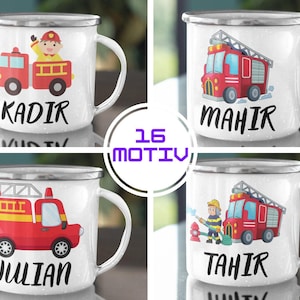 Fire brigade children&#39;s mug, enamel mug children, personalized children&#39;s mug, children&#39;s mug with name, enamel mug,