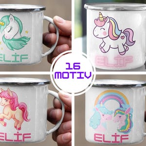 Unicorn children&#39;s cup, enamel cup children, cup children personalized, children&#39;s cup with name, enamel cup,