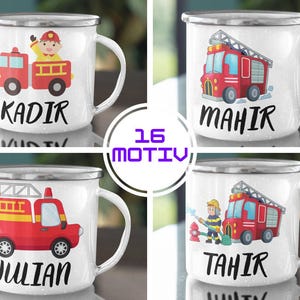 Fire brigade children&#39;s mug, enamel mug children, personalized children&#39;s mug, children&#39;s mug with name, enamel mug,