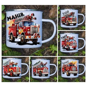 Fire brigade children&#39;s mug, enamel mug children, personalized children&#39;s mug, children&#39;s mug with name, enamel mug,