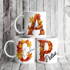 Regalos personalizados de taza de carta de otoño, taza de café personalizada, taza personalizada, taza con nombre, taza de café,